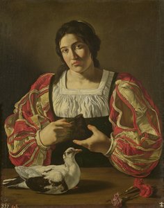 Een vrouw met duiven